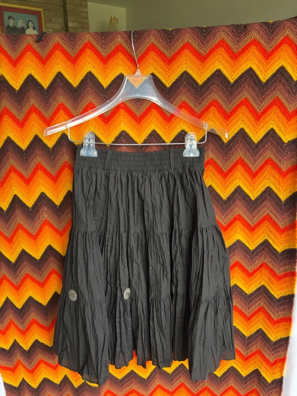 WESTERN COLLECTION BLACK SIZE S MIDI SKIRT w/Silver medallions, 22” L